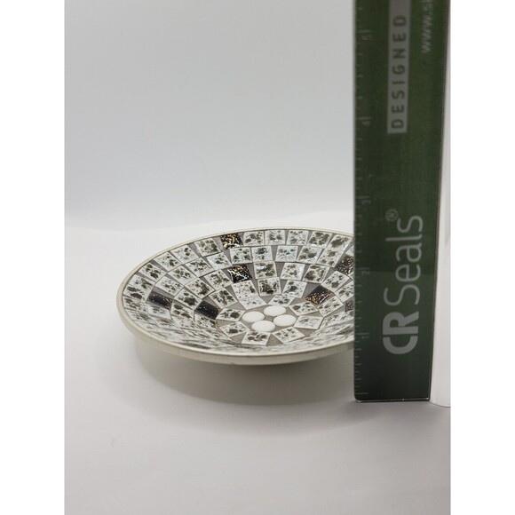 Vintage MCM Mosaic Tile Trinket Dish Small Bowl Gray Black White Catch All 5.25" - Picture 4 of 4